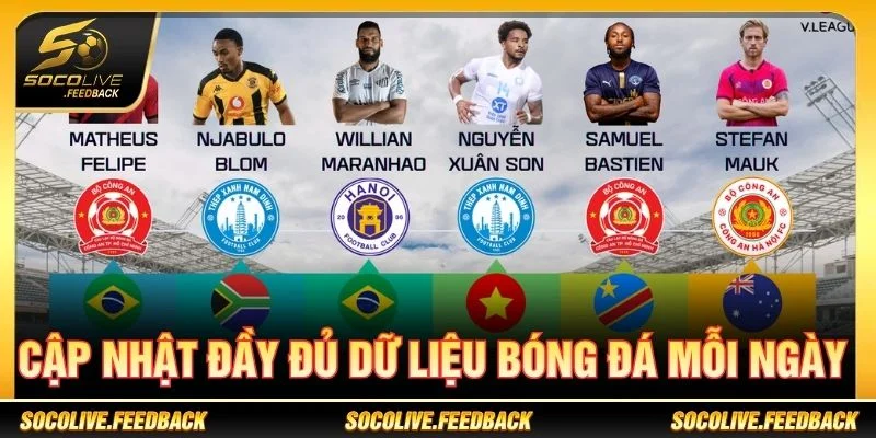 Cập nhật dữ liệu bóng đá V-League theo từng vòng đấu
