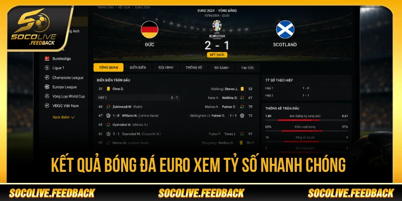 Kết quả bóng đá Euro giúp người xem tra cứu tỷ số sau trận
